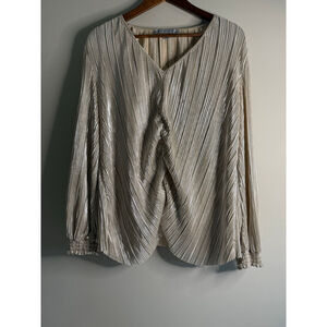 Marc New York Andrew Marc Metallic Pleated Blouse Size M – Long Sleeve Ruched Sh